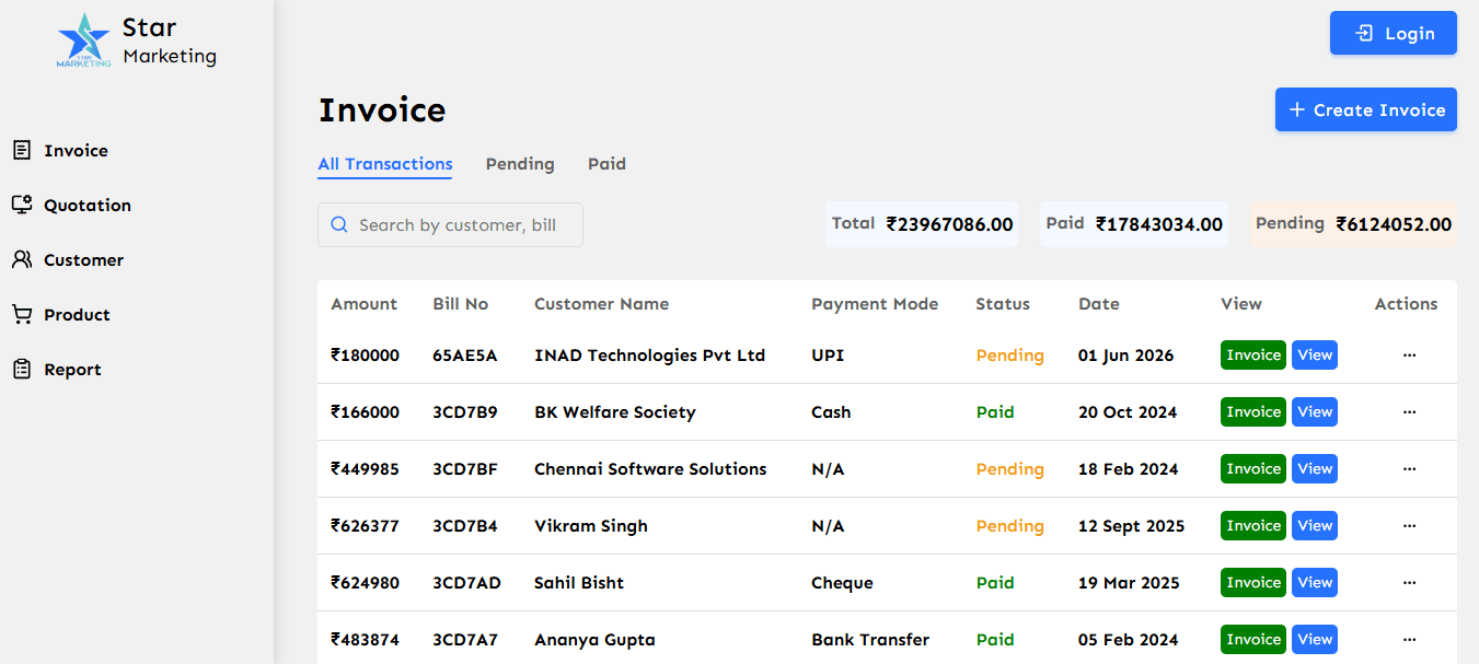 Star Marketing Invoice